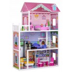 Casuta din lemn Capsunica Residence DollHouse - Casa pentru papusi cu lift cu mobilier inclus 